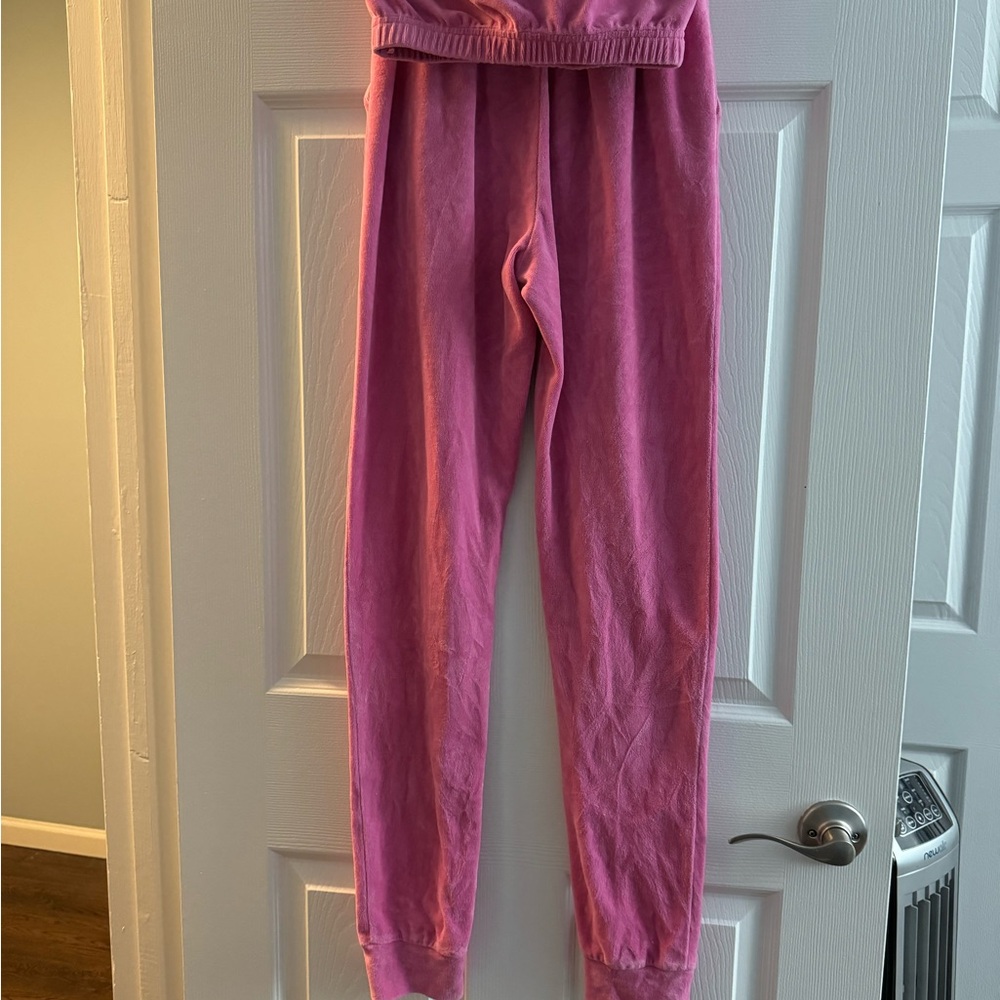 Superdown Size XS Pink Tube Top and Velour Track Pants Set
